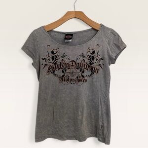 Harley-Davidson Gray Short Sleeve Tee with Ornate Logo